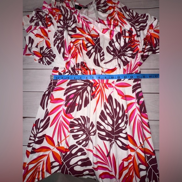 G by Giuliana Pink and Orange Tropical Print Leaf Maxi Dress Summer Stretchy - Picture 8 of 8